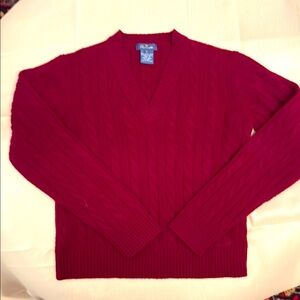 Faconnable Red Cable Knit V-Neck Sweater size S